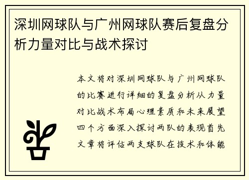 深圳网球队与广州网球队赛后复盘分析力量对比与战术探讨